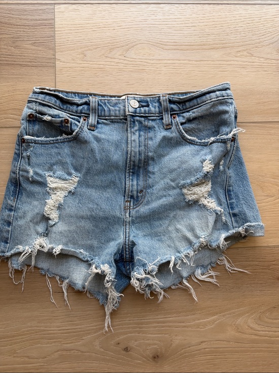 Abercrombie & Fitch Pants - Distressed Abercrombie High-Rise Mom Short Denim Shorts - Light Blue